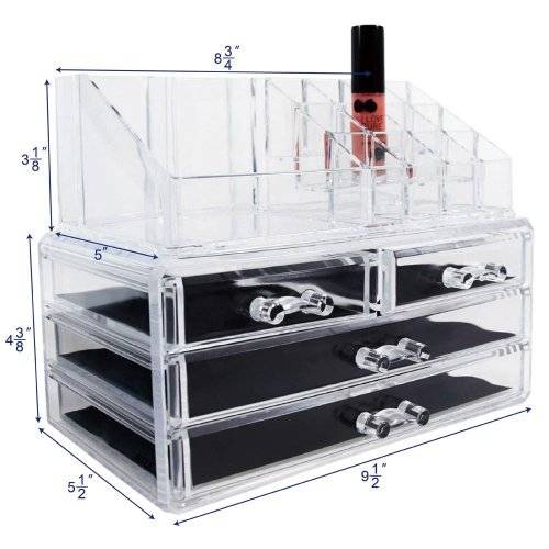 Jewelry Cosmetics Bathroom Acrylic Storage Display Clear Case Holder Box 2 Pieces Set