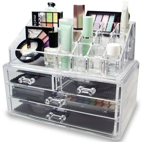Jewelry Cosmetics Bathroom Acrylic Storage Display Clear Case Holder Box 2 Pieces Set