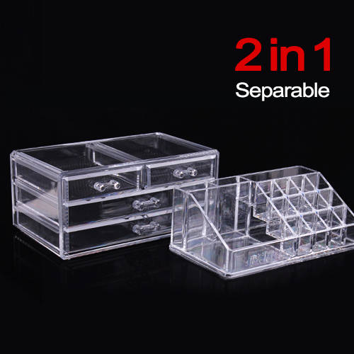 Jewelry Cosmetics Bathroom Acrylic Storage Display Clear Case Holder Box 2 Pieces Set