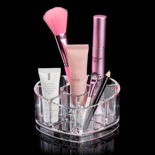 Heart Shaped Acrylic Cosmetic Organizer Makeup Brushes Holder