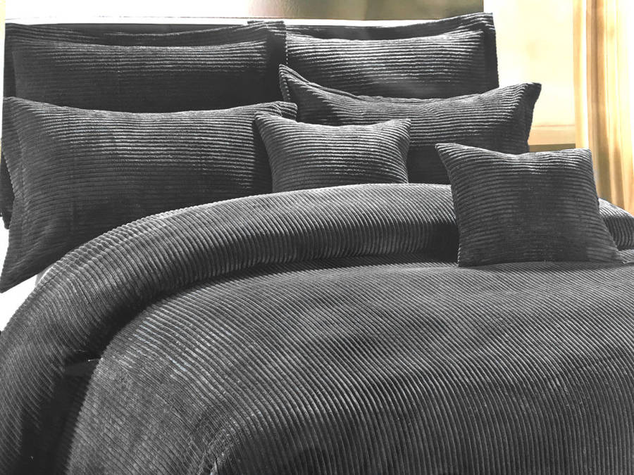 Super King Plush Corduroy Stripe 5pc Comforter Set : Choose Between Black or Blue