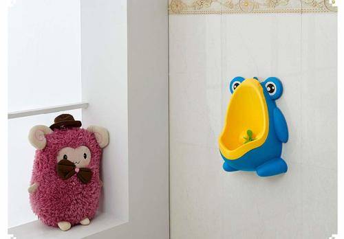 Cute Frog Unrinal/Potty Training with Removable Bowl and Funny Aiming Target(Blue and Yellow)