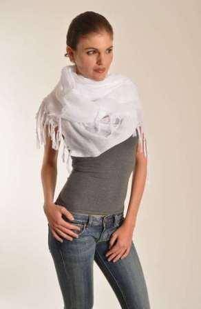 White Linen Fringe Scarf / Shawl / Wrap