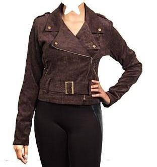 Brown Faux Suede Biker Jacket - Size: Small & Medium