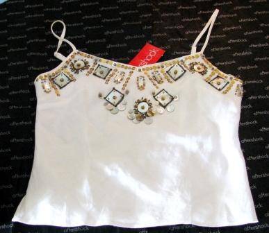 AFTERSHOCK Designer Beaded Linen Top - Size: S/M/L