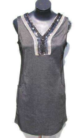 Fabulous Grey Embellished Tunic Dress - Size: 34