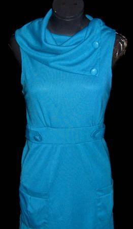 Turquoise  Cowl Neck Dress - Size: 34