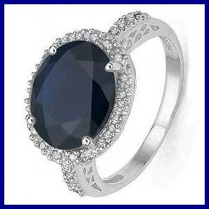 STUNNING 5CT SAPPHIRE RING WITH DIAMONDS .925 STERLING SILVER/PLATINUM