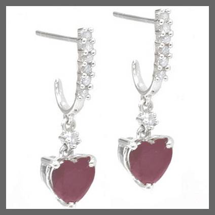 LOVELY  10K SOLID WHITE GOLD PAIR OF DIAMOND AND RUBY EARRINGS