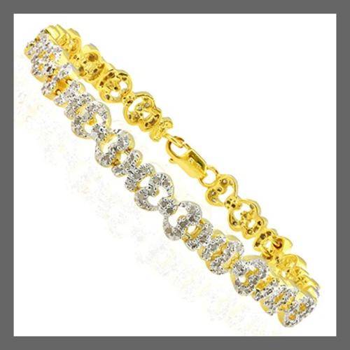 BEAUTIFUL 0 .925 STERLING SILVER BRACELET W/ 14ct GOLD/ AND 198 ROUND DIAMONDS 1.48 CT