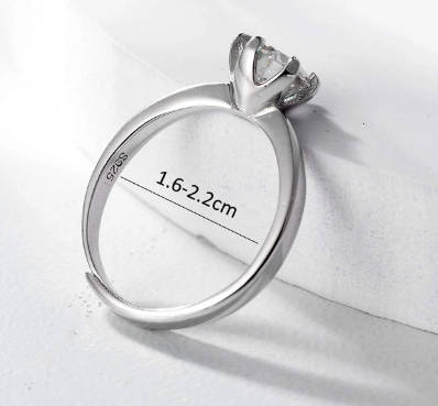 Elegantly enchanting 1carat Moissanite Diamond Solitaire on 925 Sterling Silver adjustable Ring