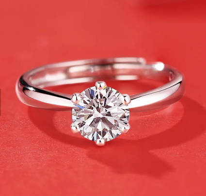 Elegantly enchanting 1carat Moissanite Diamond Solitaire on 925 Sterling Silver adjustable Ring