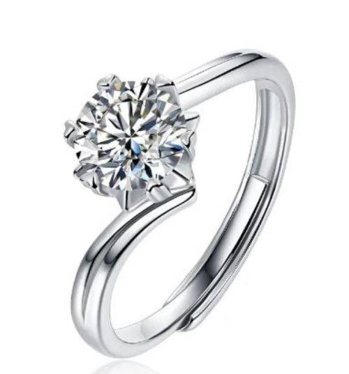 Charming 0.5CT Moissanite Diamond on 925 Sterling Silver Adjustable Ring