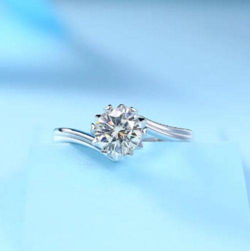 Charming 0.5CT Moissanite Diamond on 925 Sterling Silver Adjustable Ring