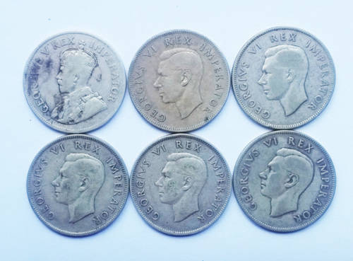 6 x Half Crowns - 80% Silver - 1 Bid takes the lot