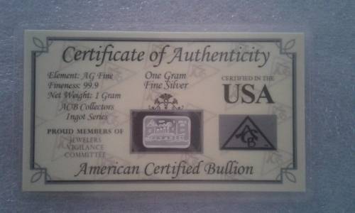 SOLID SILVER BULLION MINTED. ONE GRAM 99.9 FINE.