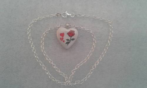 Sterling Silver Color Rose Heart Locket With Chain.