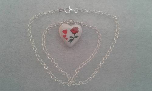 Sterling Silver Color Rose Heart Locket With Chain.