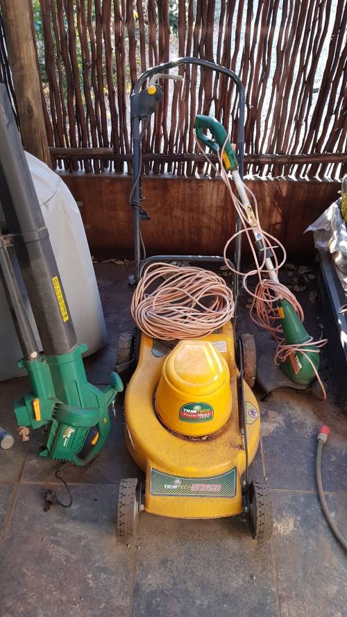 3 in package, includes electric mower/mulcher, blower and weed eater, all electric