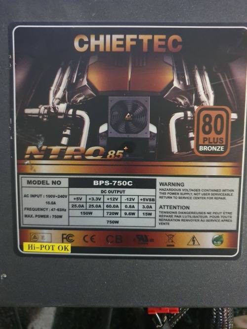 Chieftec 750w power supply, semi modular 100 % working all cables included.