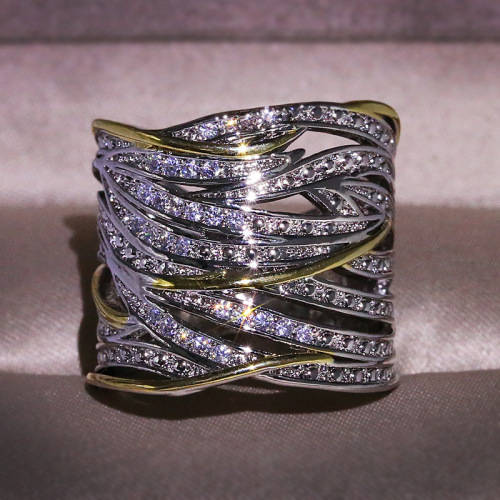 Gold Silver Color Big Band Wing Feather Ring