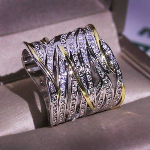 Gold Silver Color Big Band Wing Feather Ring