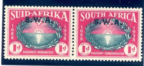 SWA 1d pair 1938 *** SG 112 *** CV = R506 *** UMM *** SWA overstamp *** Huguenot Commemoration