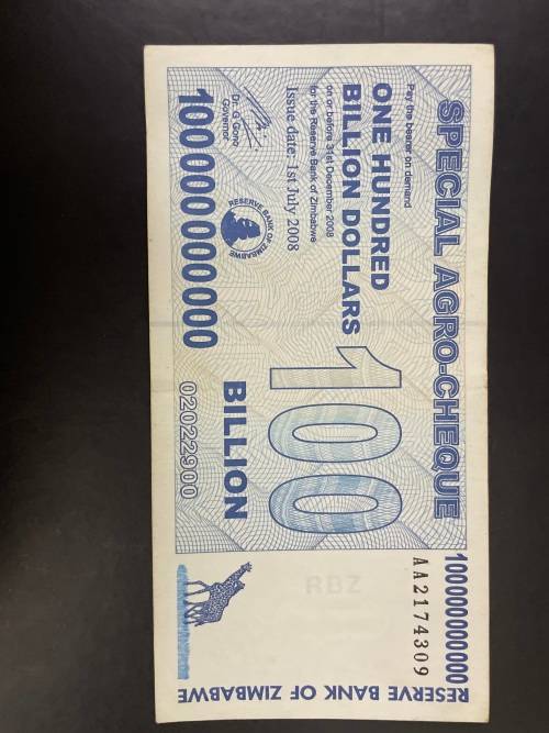 Zimbabwe agro-cheque $100 billion dollars decent condition