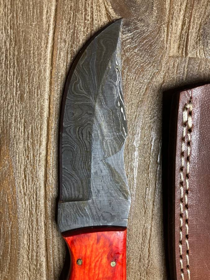 New Damascus Hunting or utility knife with leather sheath - priced to sell
