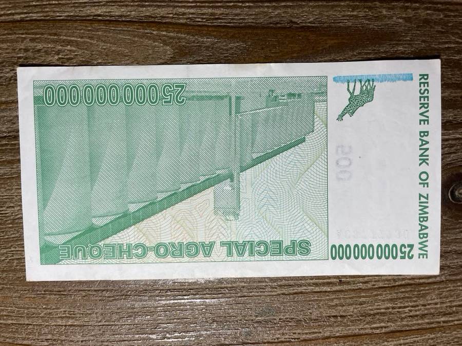 Zimbabwe   *  25 billion special agro cheque  *  issued 15 May 2008  *  decent condition