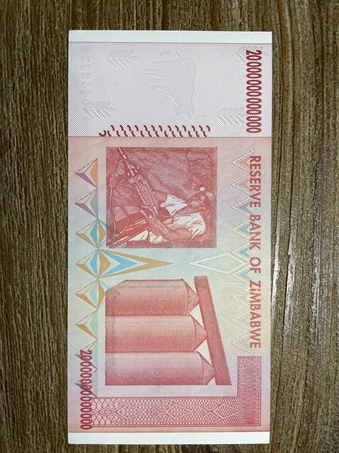 Zimbabwe *** 2008 **** 20 trillion dollars *** elusive notes, going up in price