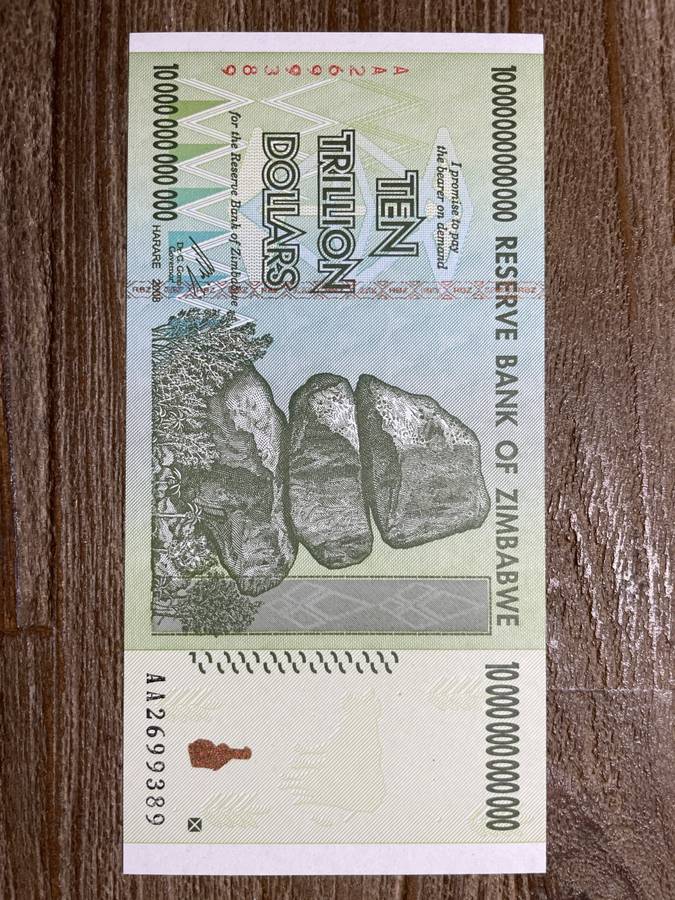 Zimbabwe *** 2009 **** 10 trillion dollars *** elusive notes, going up in price