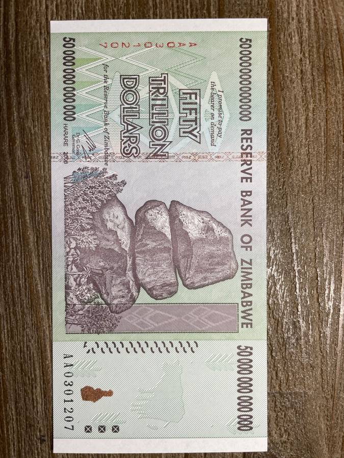 Zimbabwe *** 2009 **** 50 trillion dollars *** elusive notes, going up in price