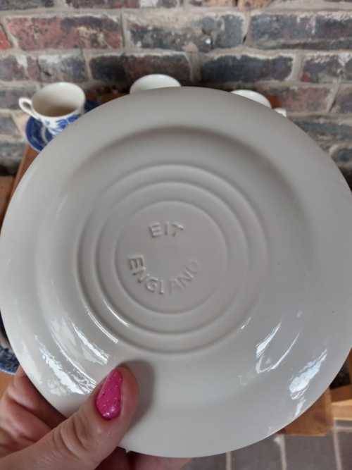Vintage 12 piece  Blue and White English Ironstone tea set with side plates `Old Willow`