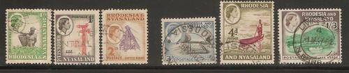 RHODESIA & NYASALAND  1959-62 Part Definitive Set ????d,1d,2d3d,4d,1/3 &????d Sacc 1 VFU