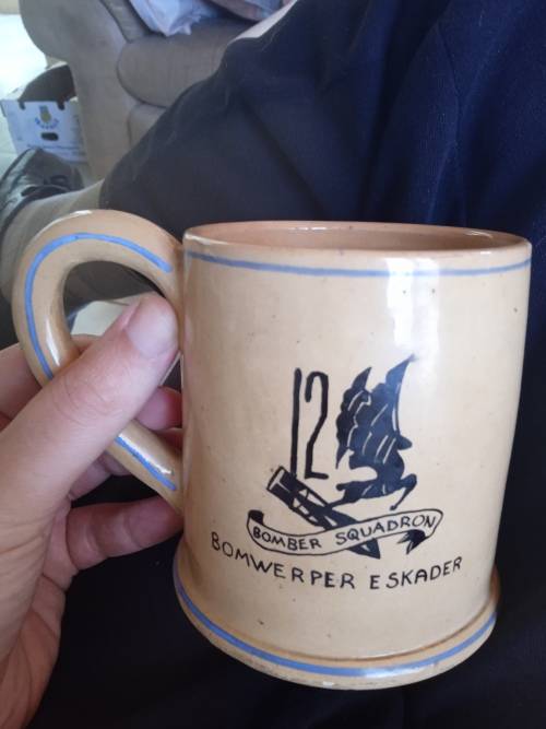 S.A.A.F. 1945 Italy, South African air force rare collectors souvenir mug. 12th bomber squadron