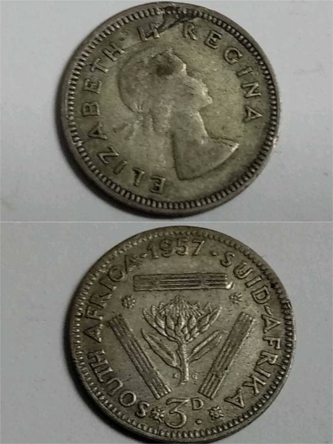 Union 1957 Threepence - Lamination ERROR