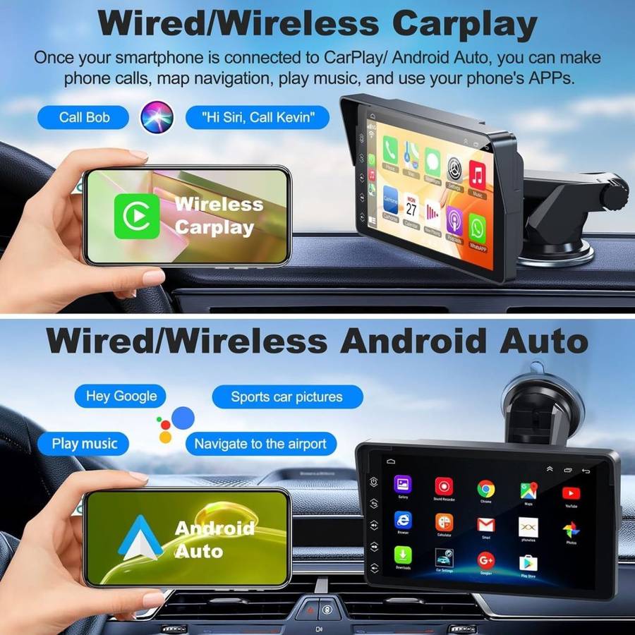 Portable Apple Carplay Screen Android Auto Wireless Car Stereo 7 Inch