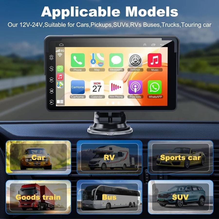 Portable Apple Carplay Screen Android Auto Wireless Car Stereo 7 Inch