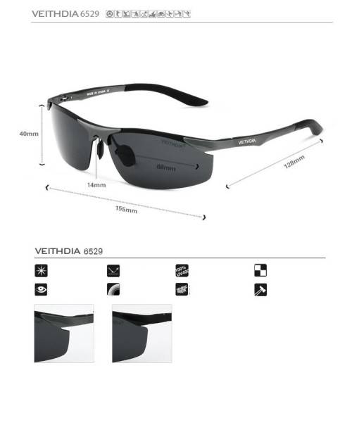 Sunglasses For Men - VEITHDIA - Aluminum Magnesium - Polarized - Grey Frame