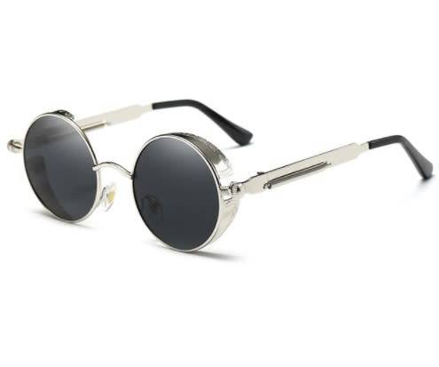 Men Polarized Sunglasses Gothic Steampunk - Silver Frame/Black Lens