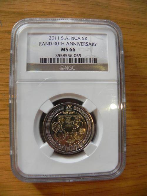 2011 S.AFRICA R5, 90TH ANNIVERSARY COIN, MS 66
