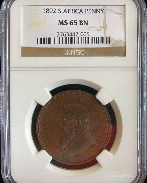 1892 MS65BN PAUL KRUGER PENNY ONLY 4 COINS HIGHER