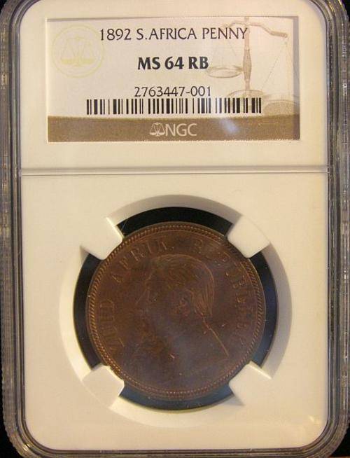 1892 PAUL KRUGER PENNY GRADED MS64 RED/BROWN