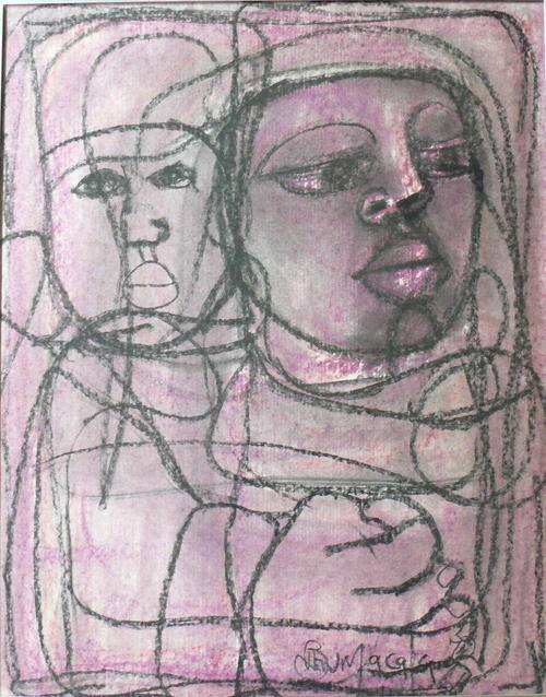 Ben Macala (1938 - 1997) Pastel - "2 Faces"