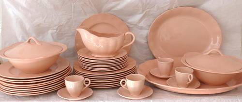 HUGE ART DECO GRINDLEY "PEACH PETAL" BONE CHINA DINNER & COFFEE SET - 42 pieces! - RARE & LOVELY!