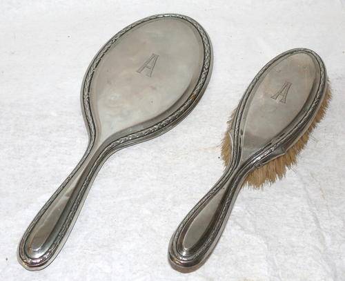 Lovely Edwardian Silver Plated Brush & Mirror Set - fully backstamped - nice condition !