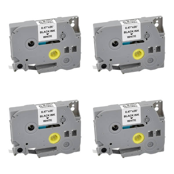 TZ-231 /TZ231  Label Tape Cartridge 12mm Laminated Black On White - 4 Pack