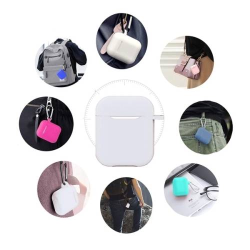 Airpods Silicone Protective Case and Anti-Lost Strap for Apple AirPods & TWS - White