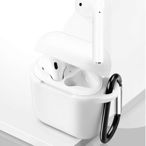 Airpods Silicone Protective Case and Anti-Lost Strap for Apple AirPods & TWS - White
